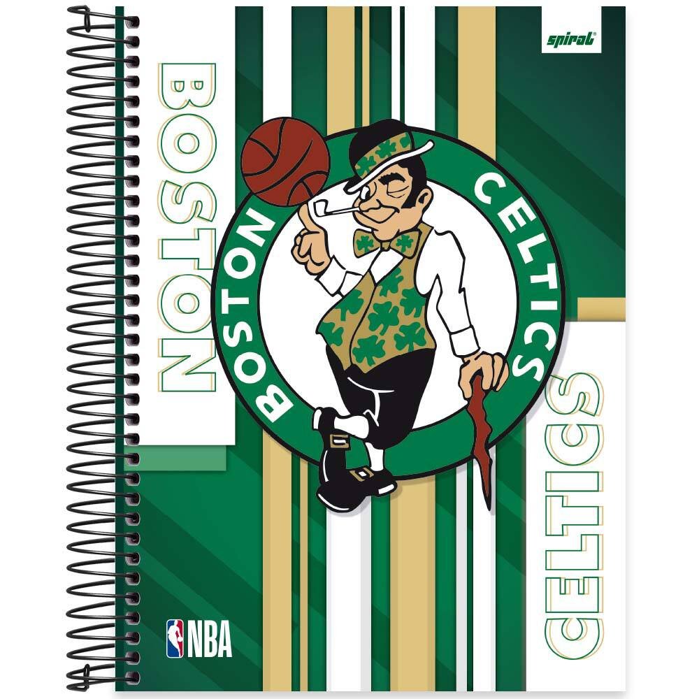 Caderno Universitário Capa Dura, 15 x 1, 240 Folhas, NBA Celtics, 2524796, Spiral Nba – PT 1 UN