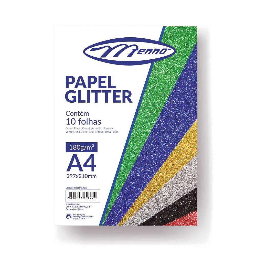 Papel glitter 180g com 10 cores, MP 212, Menno – PT 1 UN