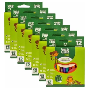 Caixas Mini Lápis Cor 12 Cores Escolar Leo&Leo – Pacote com 12 Unidades