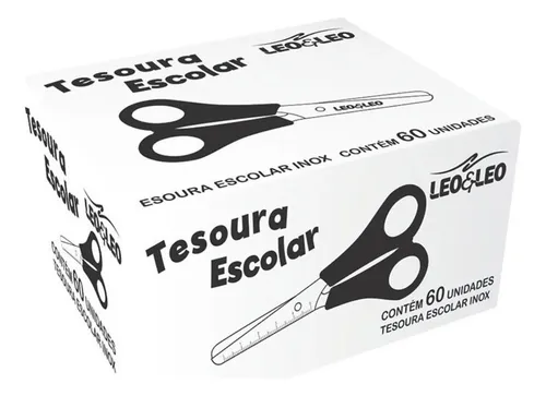 Tesoura Escolar Aço Inox Atacado Cor Preto – Caixa com 20 Unidades