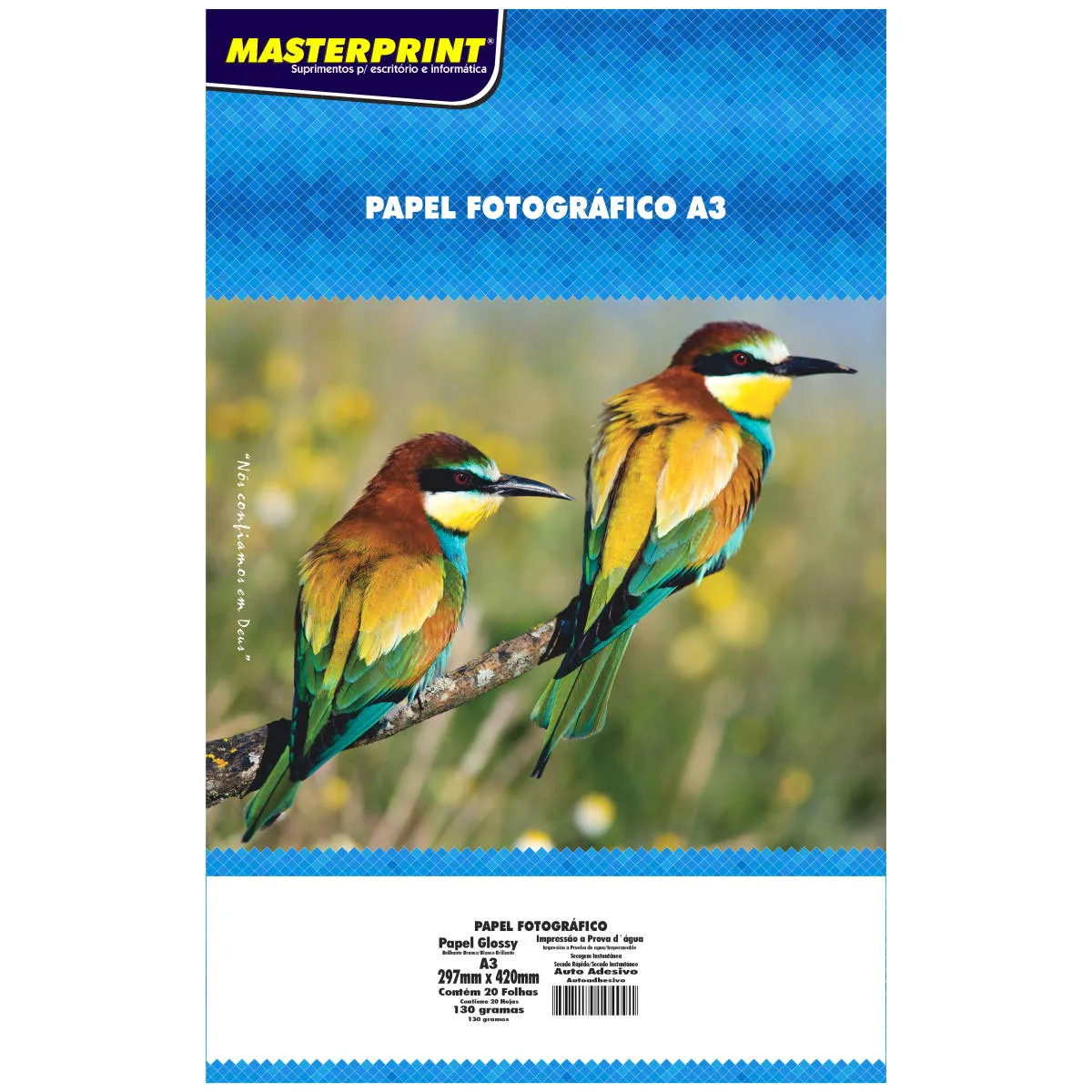 Papel Fotográfico Adesivo A3 130 g Glossy Masterprint 20 Fls