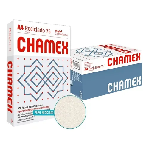 Papel Sulfite A4 Chamex Reciclado 75g 210 x 297mm – Caixa com 10 Resmas – 5000 Folhas