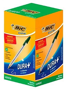 Caneta Esferográfica Bic Cristal Verde Dura+ – Caixa com 50 unidades