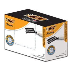 Pincel Marcador BIC Marking Recarregável Ponta Redonda Preto – Caixa com 12 unidades